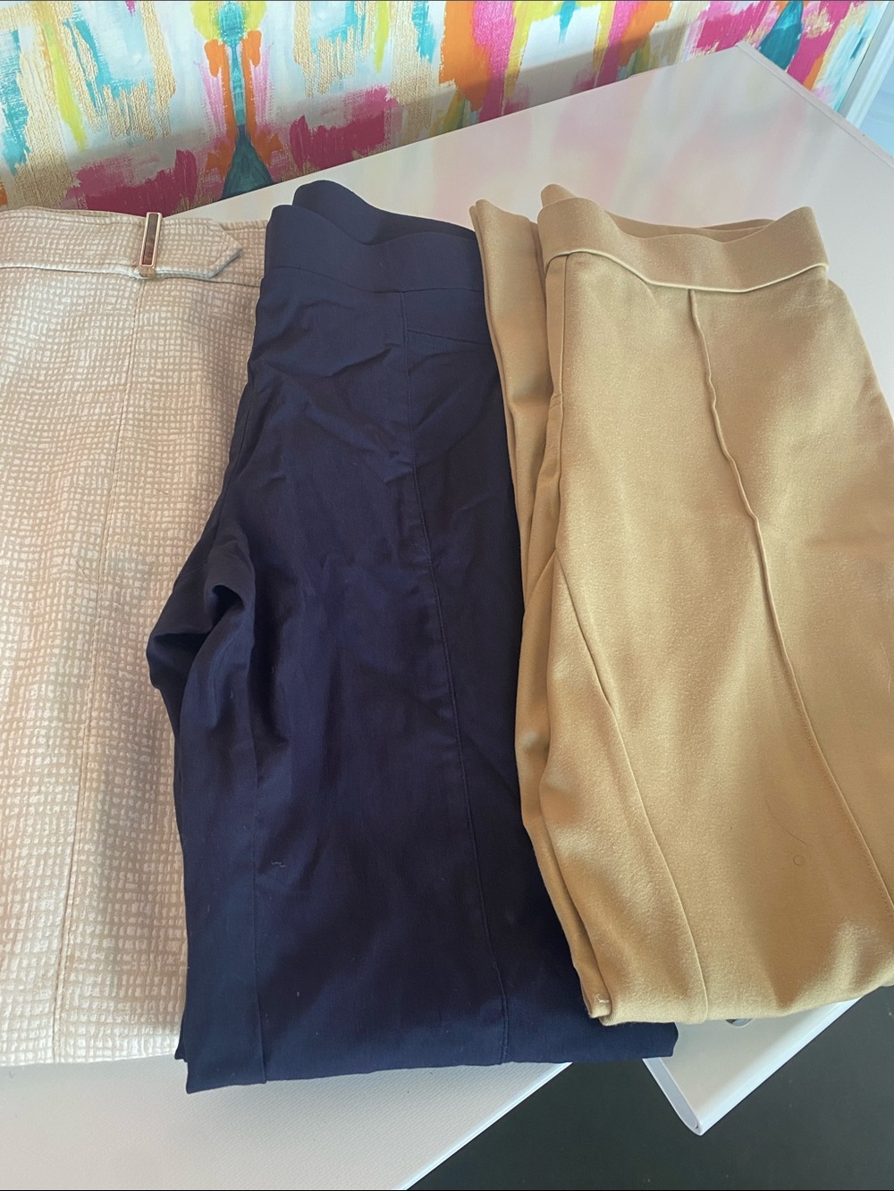 Rafaella Comfort Pants. All size 8. Great condition. Navy, camel, patterned.